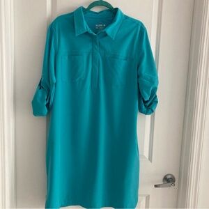 REEL LEGEND WOMENS BLUE BUTTON SHIRT TRAVEL  LIVING LIFE IN THE SUN DRESS